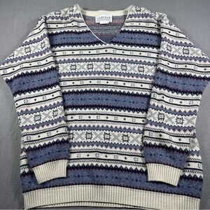 Vintage Jantzen V-Neck Sweater - Blue, Cream, and Purple